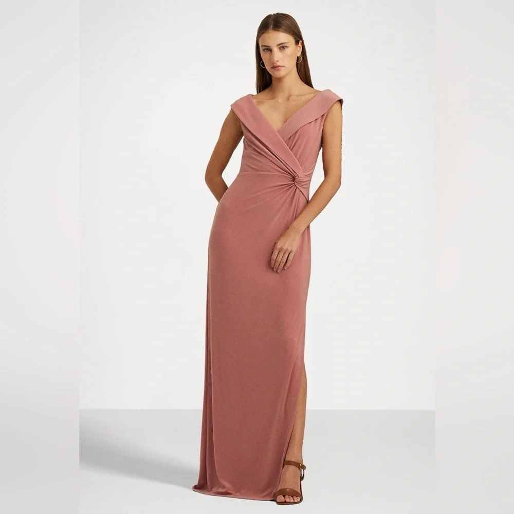 NWT Lauren Ralph Lauren salmon evening gown with wrap detailing size 8 - Picture 1 of 13